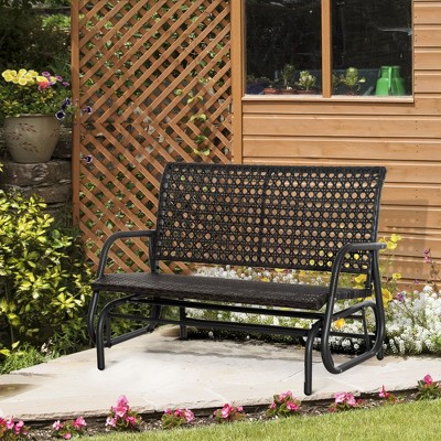 Dark Gray Steel Frame Wicker Outdoor Glider Bench