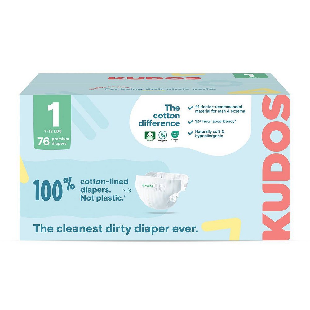 Photos - Nappies Kudos Chlorine Free Cotton-Lined Disposable Diapers - Size 1 - 76ct 