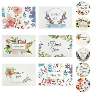 Wrapables Blank Thank You Cards with Envelopes & Seals for Weddings, Bridal Showers, Baby Showers (Set of 4), Blissful Bloom - 1 of 4