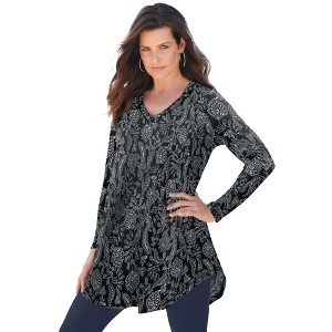 Roaman's Women's Plus Size V Neck Thermal Swing Tunic - 1 of 4
