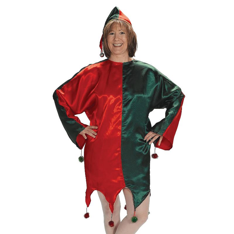 Halco Adult Christmas Elf Tunic with Jingle Hat Costume - One Size Fits Most - Green, 1 of 2