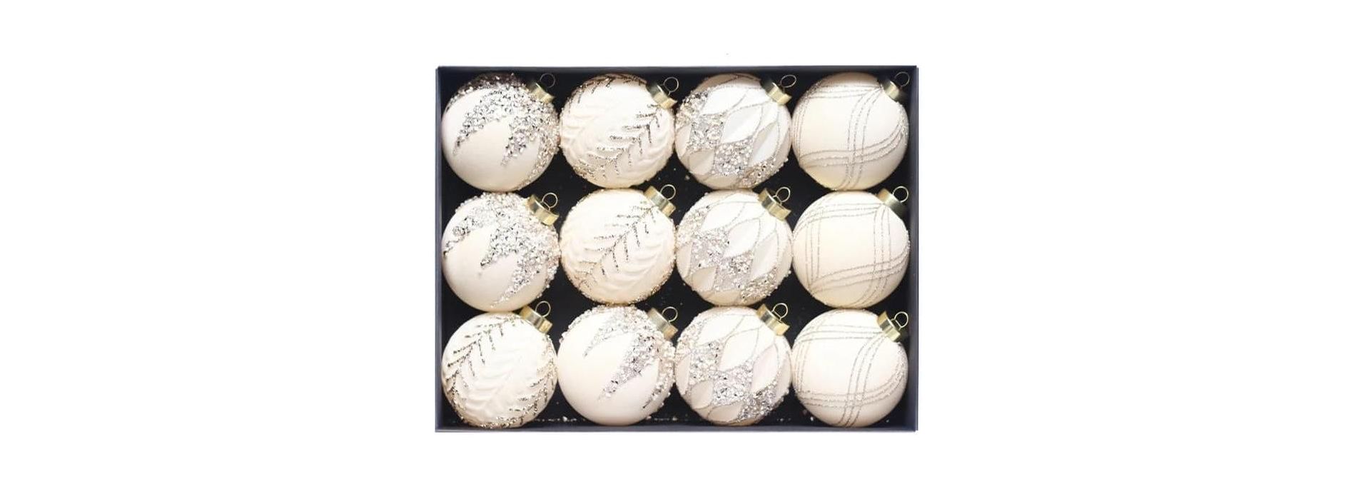 3.2 Inch Christmas Ball Ornaments 12Pcs Xmas Tree Decorations Set Shatterproof Flocked Hanging Decorations for Holiday Mardi Gras Party