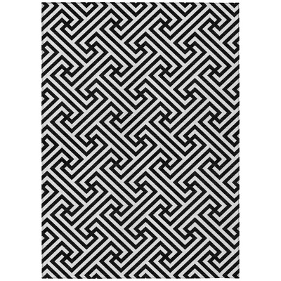 Black And Ivory Geometric Washable Indoor Outdoor Area Rug