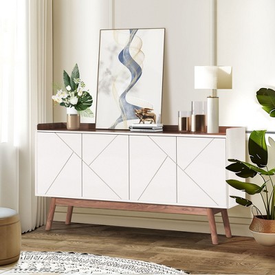 UbMelt 55.11"SideBoard Cabinet,Modern Sideboard Buffet Cabinet with 4 Doors and Wood Legs for Living Room,Kitchen,Dinning Room
