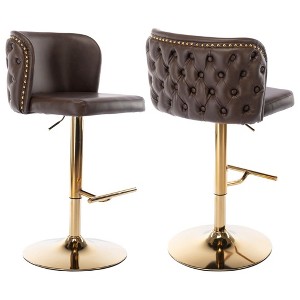 QingMoon Swivel Bar Stools, Adjustable Seat Height Counter Chairs Set of 2 with Footrest, PU Upholstered and Rivet Decoration for Pub, Kitchen Island - 1 of 4