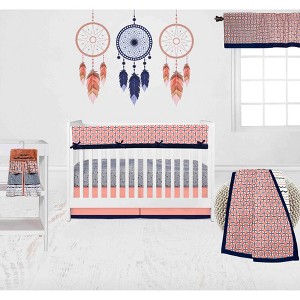 Bacati - Olivia Coral Navy 6 pc Crib Bedding Set with Long Rail Guard Cover - 1 of 4