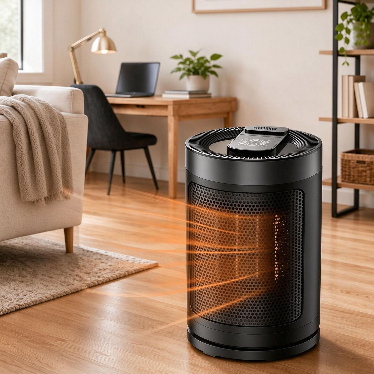 1500W Portable PTC Ceramic Space Heater for Indoor Use, Adjustable Thermostat Timer 5 Modes 4 Heat Settings, Tip‑Over & Overheat Protection
