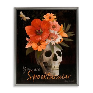 Stupell Industries Spooktacular Halloween Skull Flower Arrangement Spider Web Floating Frame Canvas Art - 1 of 4