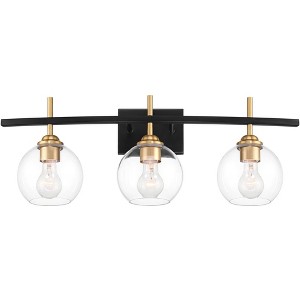 360 Lighting Modern Wall Light Sconce Black Gold Hardwire 27" 3-Light Fixture Clear Glass Globe for Bedroom Bathroom Vanity Home - 1 of 4