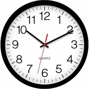 Wall Clock Black Silent Non Ticking 14 Inch Quality Quartz Round Easy to Read Home Kitchen Office Classroom School Clocks - 1 of 4