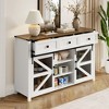 LOVSON 55''sliding barn door sideboard with 3 drawers, adjustable shelves, and metal mesh display shelves, suitable for living rooms or dining areas - 2 of 4