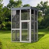 70'' Wooden Outdoor Catio Cat Enclosure with 6 Platforms and 2 Napping Houses,Cat Cage with Removable Waterproof Roof for Backyard - LAOTIES - 3 of 4
