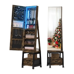 Full Length Mirror Jewelry Organizer, 66" Lockable Jewelry Armoire with Led Light, Standing Jewelry Storage Cabinet with Back Shelf and Drawer - 1 of 4