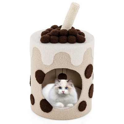 Tangkula Bubble Tea Cat Tree Tower with Scratching Post Dangling Ball Toy