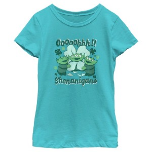 Girl's Toy Story St. Patrick's Day Little Green Men Ooooohhh Shenanigans T-Shirt - 1 of 4