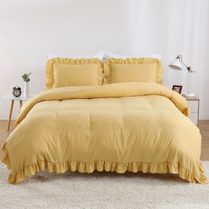 Ruffle Duvet Cover Farmhouse Shabby Vintage Ruffled Bedding Set - 1 of 4