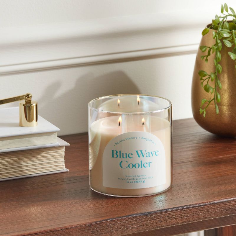 2-Wick 15oz Glass Jar Candle with Iridescent Sleeve Blue Wave Cooler - Opalhouse&#8482;, 3 of 5
