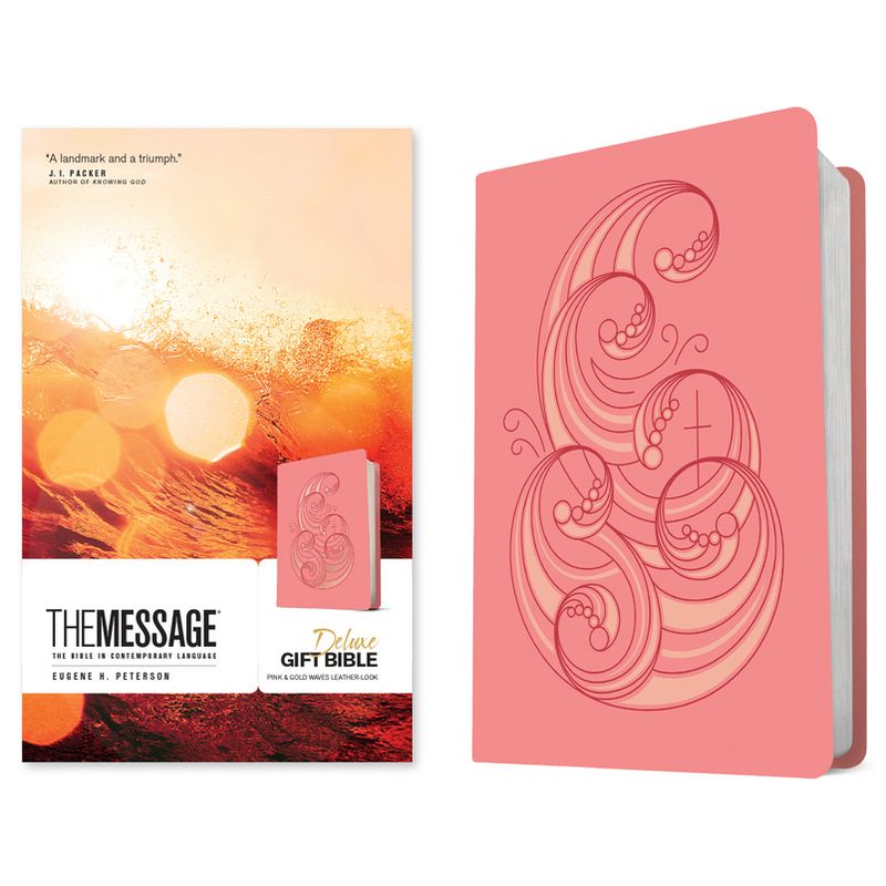 The Message Deluxe Gift Bible (Leather-Look, Pink and Gold Waves) - by  Eugene H Peterson (Leather Bound), 1 of 2