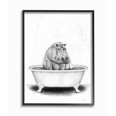 Stupell Industries Hippo In A Tub Funny Animal Bathroom Drawing