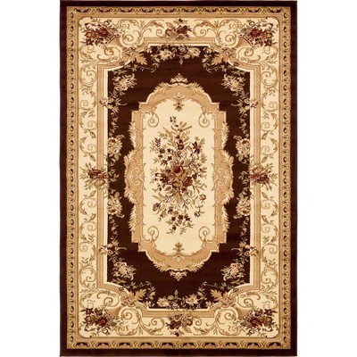 Elegant Floral Motif Versailles 6' x 9' Brown Synthetic Area Rug