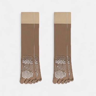 Anna-Kaci Women's 2-Pack Knee High Grip Toe Socks with Ribbed Fabric and Non-Slip Soles for Yoga and Studio Workouts