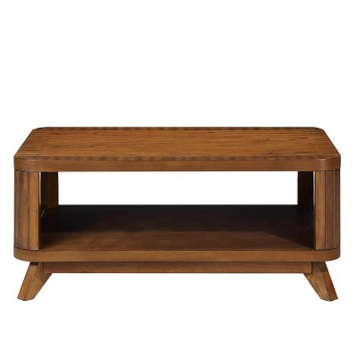 Hostack 41.5'' Wood Coffee Table with Solid Wood Legs and Open Storage Shelf for Living Room, Walnut