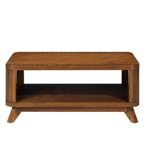 Hostack 41.5'' Wood Coffee Table with Solid Wood Legs and Open Storage Shelf for Living Room, Walnut - 1 of 4