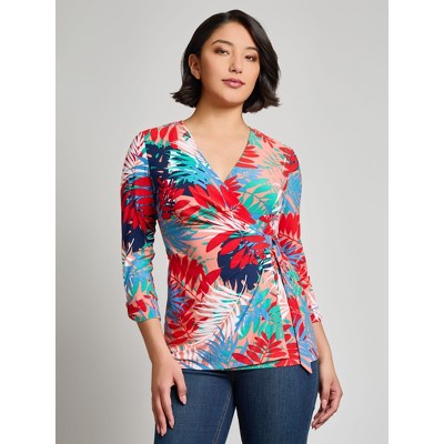 Jones New York Faux Wrap Floral Top