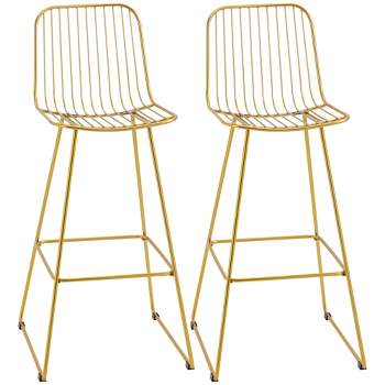 HOMCOM Modern Bar Stools, Metal Wire Bar Height Barstools, 30" Seat Height Bar Chairs for Kitchen with Back and Footrest, Set of 2