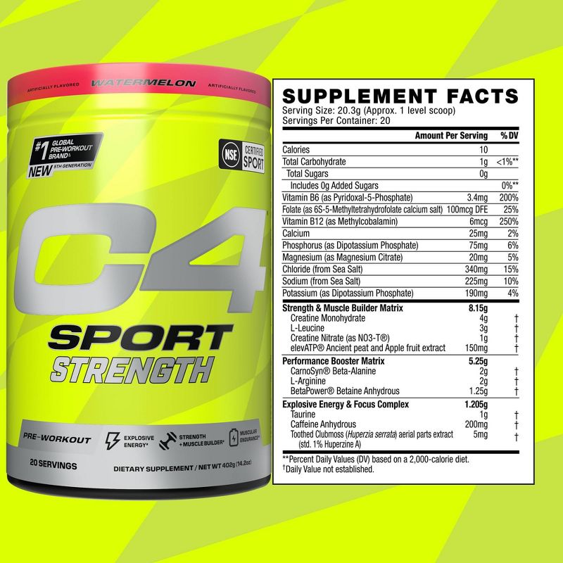Cellucor C4 Sport Strength Pre-Workout - Watermelon - 14.2oz/20 Servings, 3 of 9
