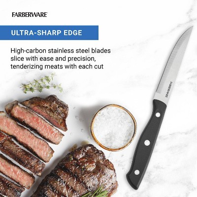 Farberware 6pc Steak Knife Set: Stainless Steel Blades, Black Plastic Handles, Hand Wash, Lifetime Limited Warranty - Thumbnail 2
