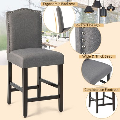 Gray Upholstered Counter Height Bar Stools with Wood Legs