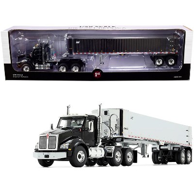 Kenworth T880 Day Cab with East Genesis End Dump Trailer Black and Chrome  1/50 Diecast Model by First Gear