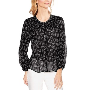 Vince Camuto Womens Smocked Yoke Floral Button Down Blouse - 1 of 1
