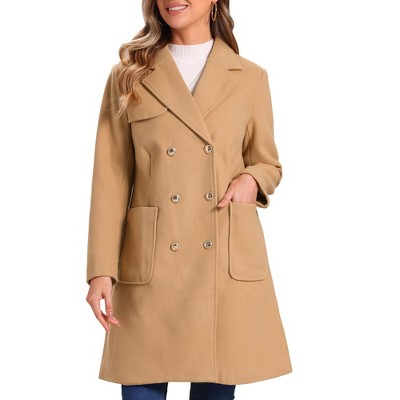 Allegra K Women's Notched Lapel Pockets Double Breasted Long Sleeve Trench Coats