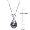 EVERLY JEWELRY | Sterling Silver 8-9mm Black Tahitian Cultured Pearl and White Topaz Heart Drop Pendant with Chain - 18 inch - 4 of 4