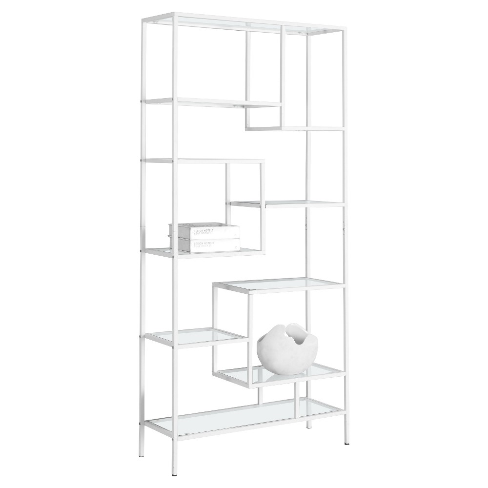 Photos - Wall Shelf 70" Metal Bookcase with Tempered Glass White - EveryRoom: Staggered 9-Shel