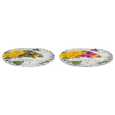 Set of 2 Colorful Floral and Butterfly Garden Stones