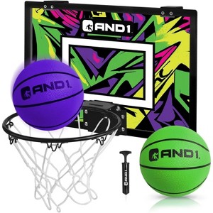 AND1 Over the Door Mini Basketball Hoop: 18x12 Shatterproof Backboard, 2 Mini Basketballs, and Hand Pump Included - Ultimate Indoor Accessory - 1 of 4