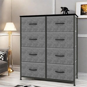GlasFlength Decorative Storage Cabinets Tall Dresser Fabric Storage Tower ,8 Drawers Wood Top for Kid Room, Nursery, Gray 31.4"*11.8"*36.3" - 1 of 4