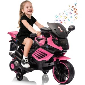 Kids 6V Ride On Motorcycle, Battery Powered Ride On Toys with Treaded Tires, Working Headlight, Horn, Music, Training Wheels - 1 of 4
