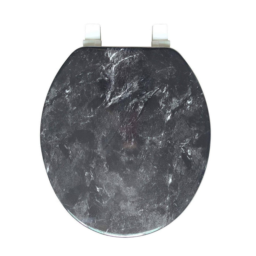 Photos - Toilet Accessory Marble Print Toilet Seat Black - J&V TEXTILES