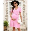 BLUEMING Womens Maternity Dress Ruffle Sleeve Wasit Tie Dress Summer Casual Short Sleeve Midi Surplice Dress - 2 of 4