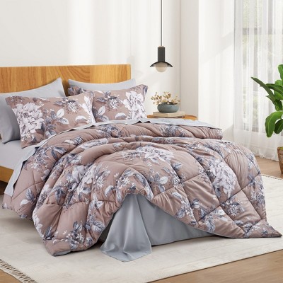 Camel Twin Microfiber Floral Reversible Bed in a Bag Set