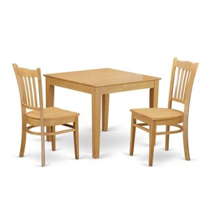 HomeStock 3-Piece Natural Brown Oak Finish Solid Wood Top Dining Table Set - 1 of 4