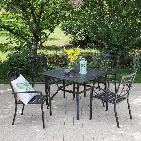 5pc Metal Indoor Outdoor Square Dining, Metal Garden Dining Table And Chairs