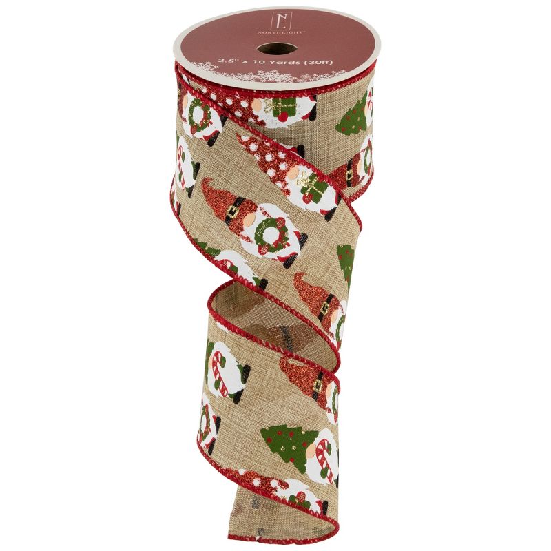 Northlight Gnome Burlap Style Wired Craft Christmas Ribbon 2.5" x 10 Yards, 3 of 6