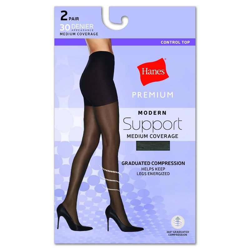 Hanes Women&#39;s 2pk Modern Support Graduated Compression Tights - Black, 3 of 4
