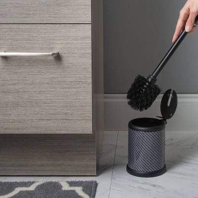 Black Stainless Steel Toilet Brush with Self Closing Lid