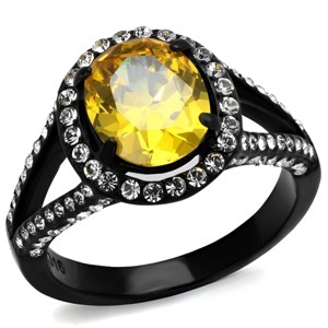 Slickblue Women’s Black Ring with Oval Topaz CZ, Clear Halo Accents, Stainless Steel Split Band, Sizes 5–7 - 1 of 4